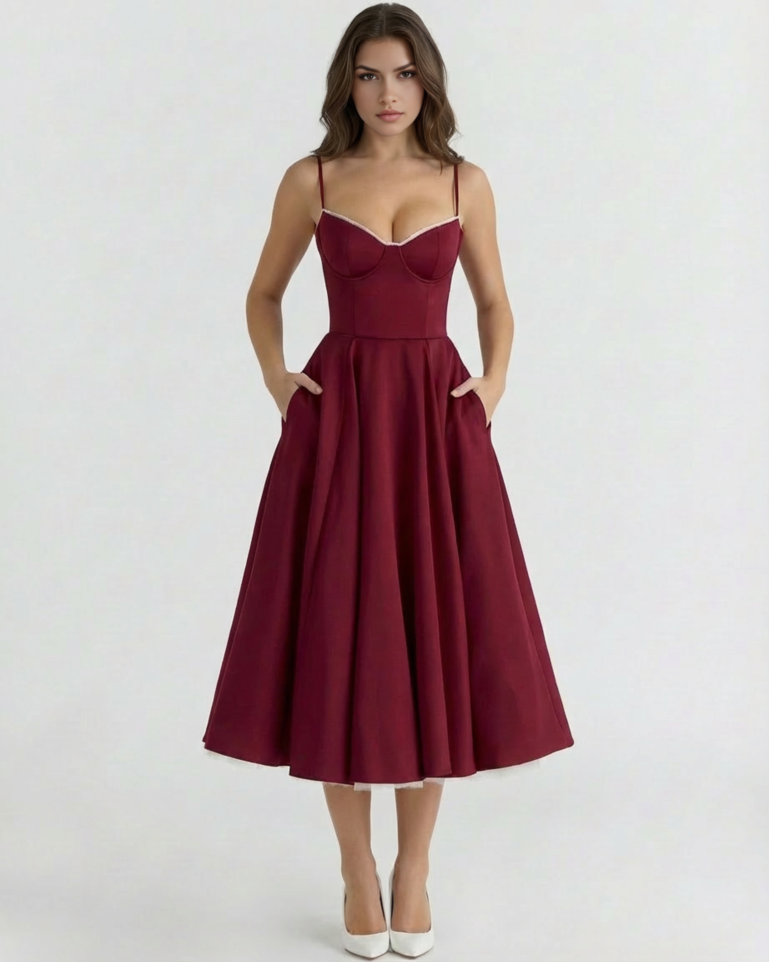 Adeline | Corset Bodice Tulle Midi Dress