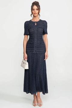 Priya | Short Sleeve Shimmer Knit Midi Dress