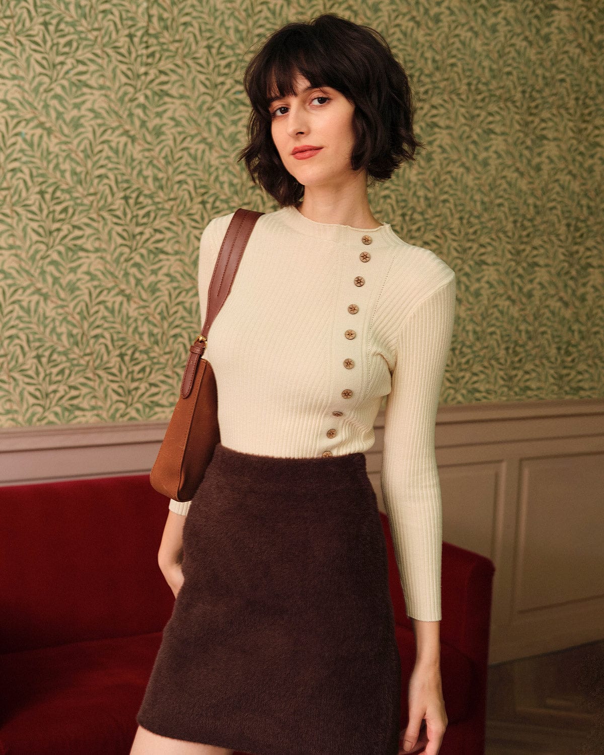 Una |  Round Neck Ribbed Knit Top