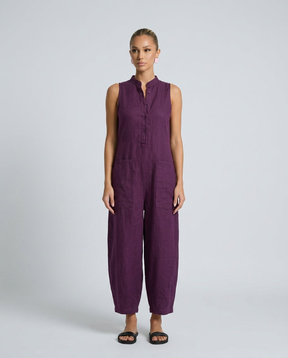Harper | Linen-Blend Sleeveless Loose Jumpsuit