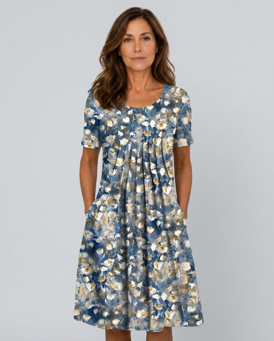 Beatrix | Pleated Floral Short Sleeve Midi Dress