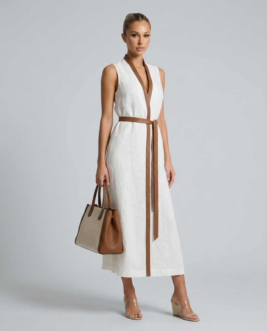 Ines | Sleeveless Contrasting Trim Midi Dress