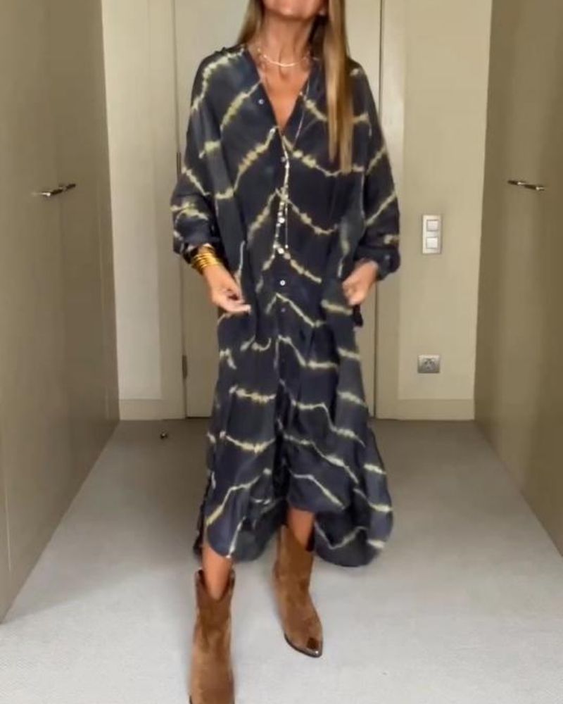 Liv | Long Sleeve Boho Striped Maxi Dress