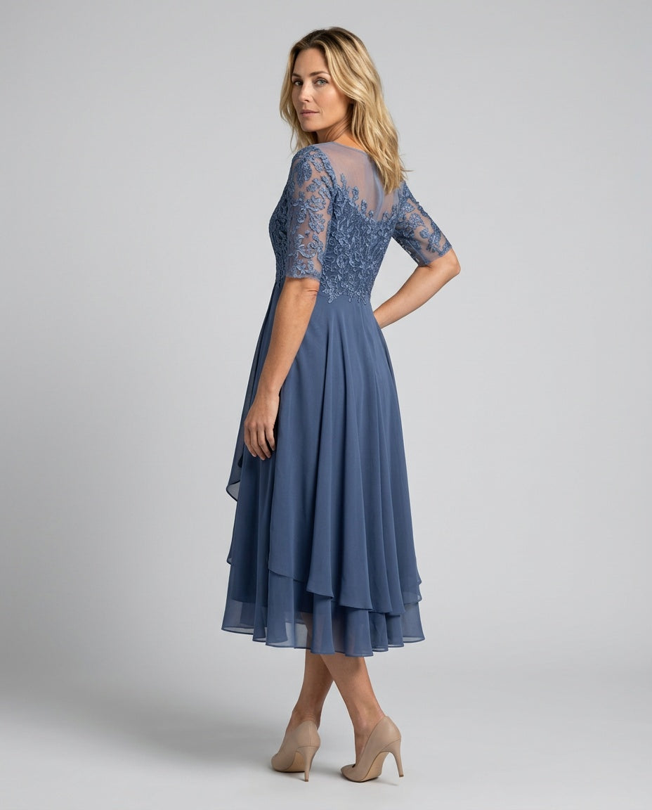 Helena | Embroidered Chiffon Midi Dress