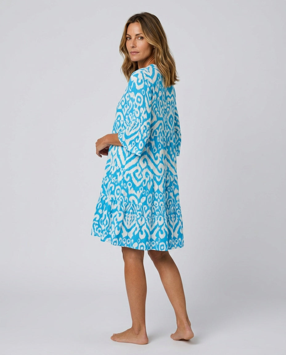 Noor | Printed V-Neck 3/4 Sleeve Midi Dress