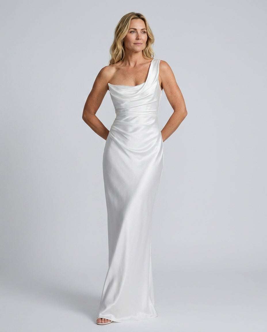Isadora | Asymmetric Lace-Trim Strapless Maxi Dress