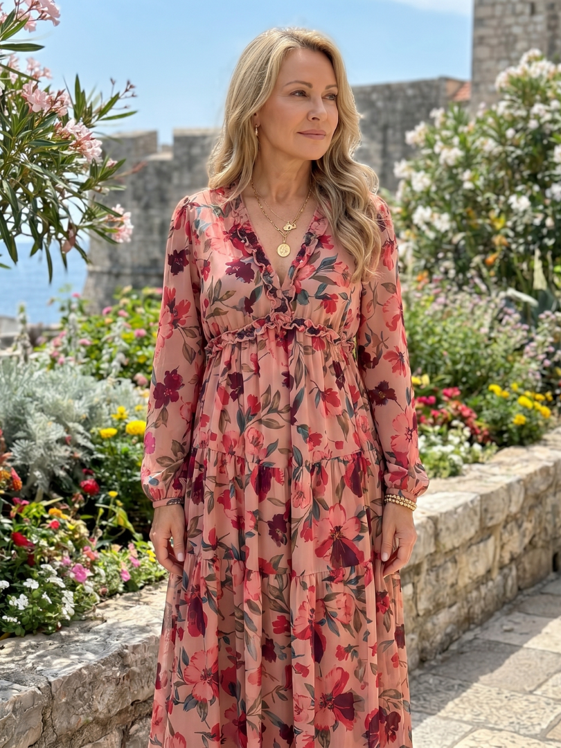 Frankie | Floral Print Long Sleeve Tiered Maxi Dress