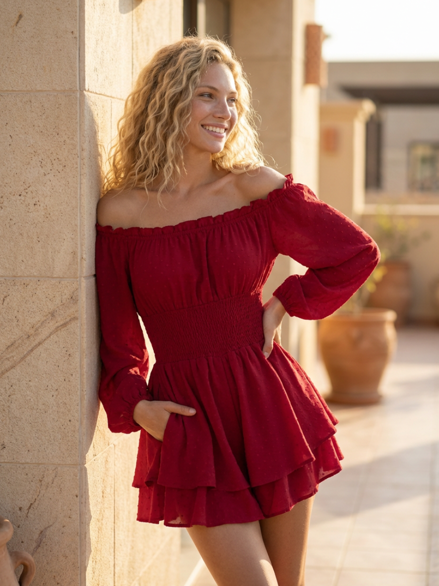 Arlena | Off-Shoulder Playsuit with Shirred Waist
