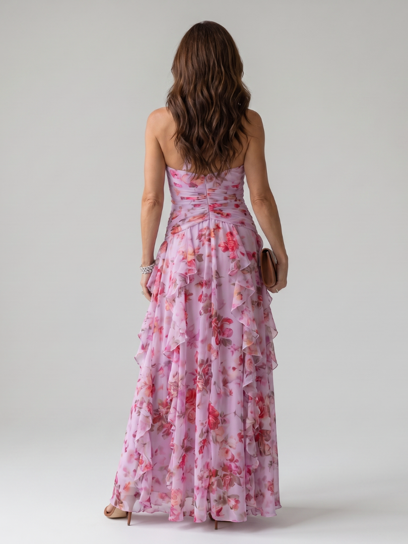 Nori | Halter Neck Ruched Floral Maxi Dress