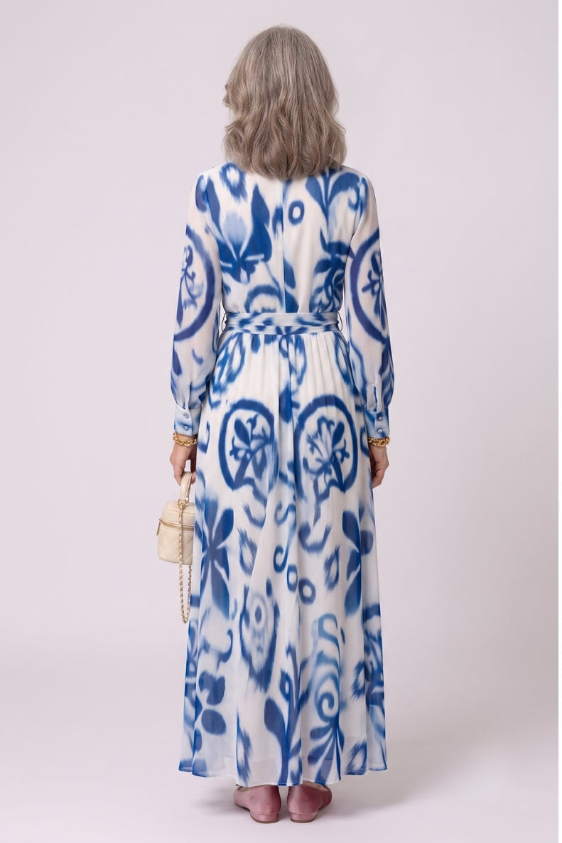 Fernanda | Floral Print Long Sleeve Belted Maxi Dress