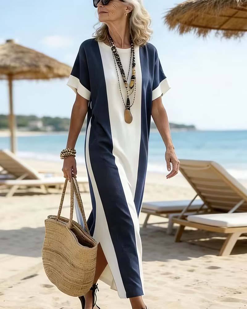 Aubrey | Vertical Stripe Side Split Midi Dress