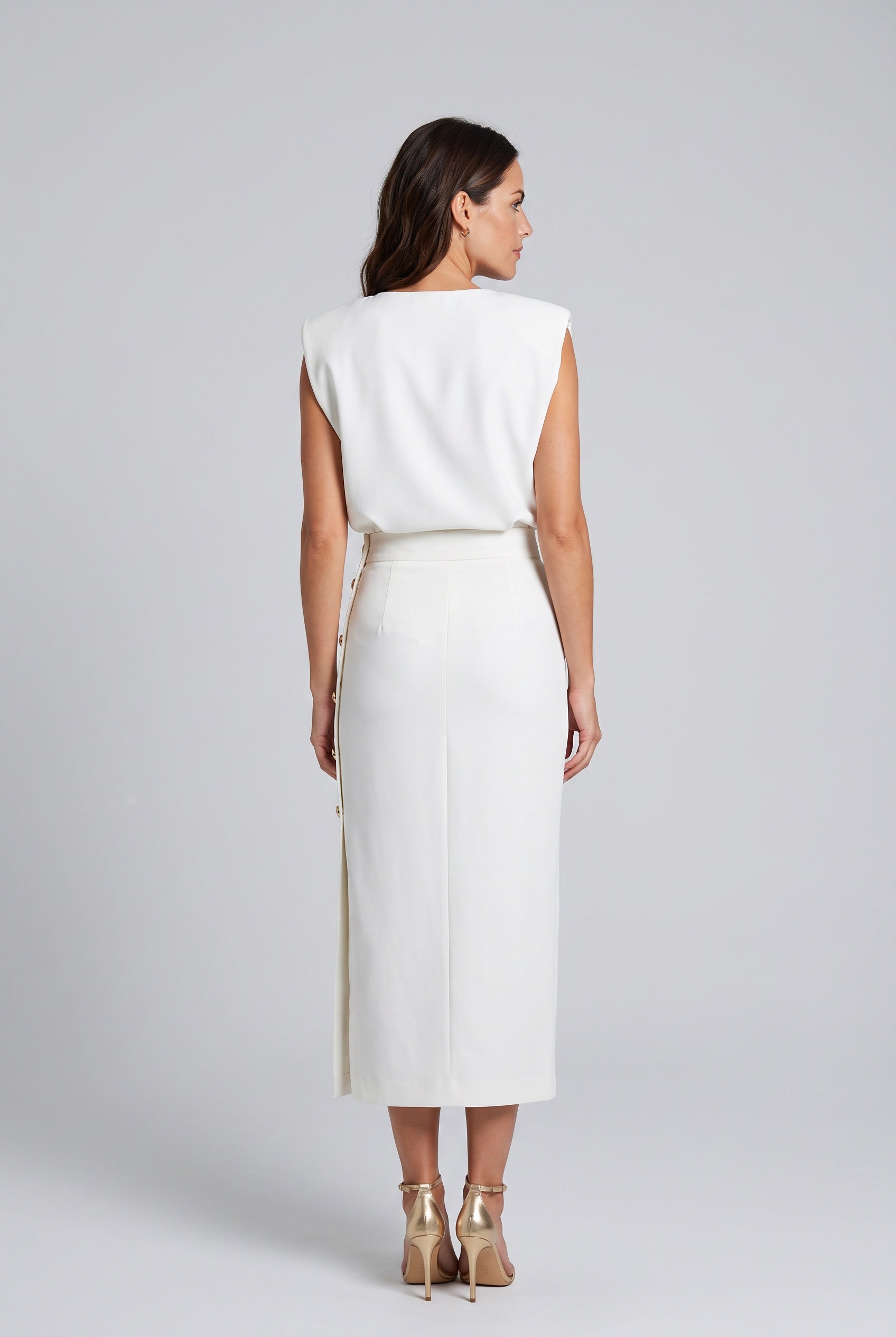 Frida | Sleeveless Side Button Midi Dress