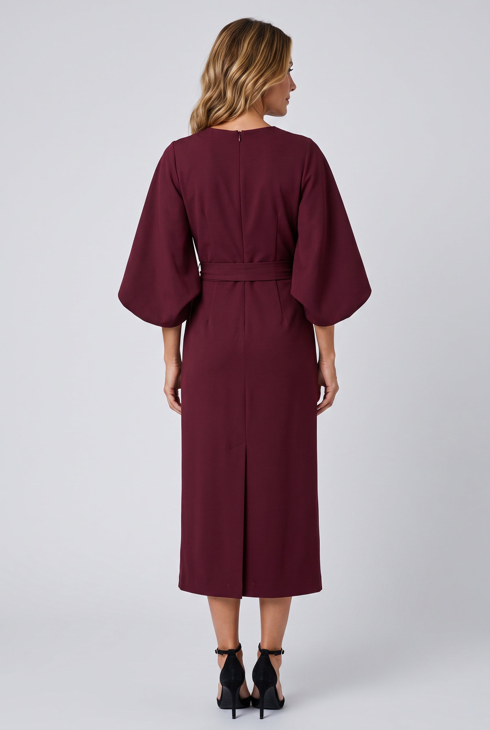 Esme | Wide Sleeve Belted Round Neck Midi Dress
