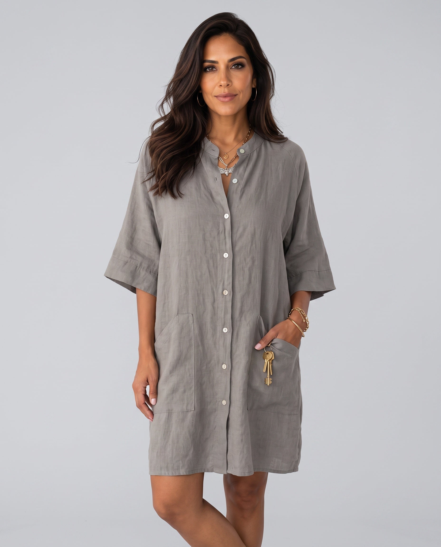 Leticia | Button Front Midi Shirt Dress with Pockets