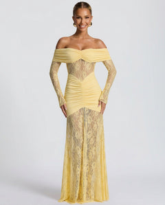 Sabine | Lace Long Sleeve Strapless Maxi Dress