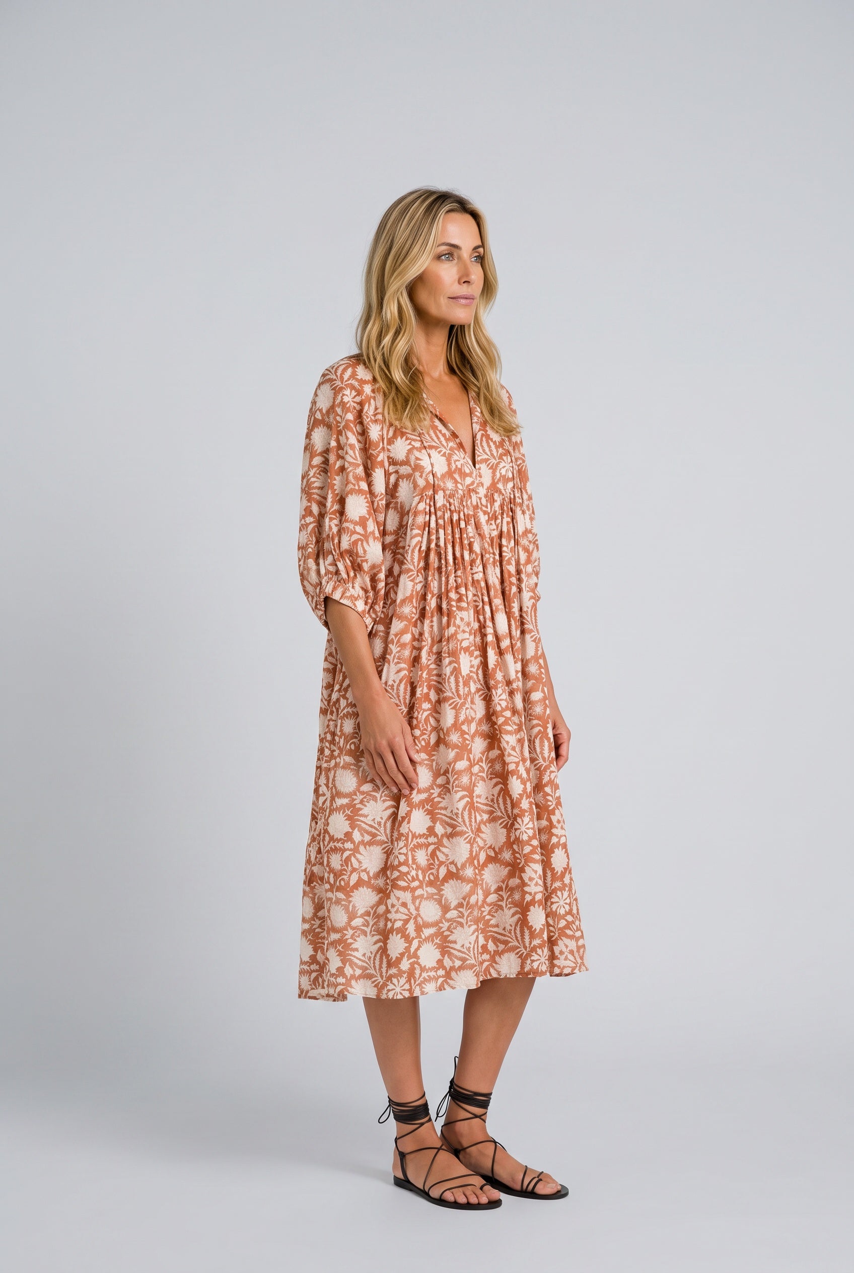 Selene | Floral Print Boho Midi Dress