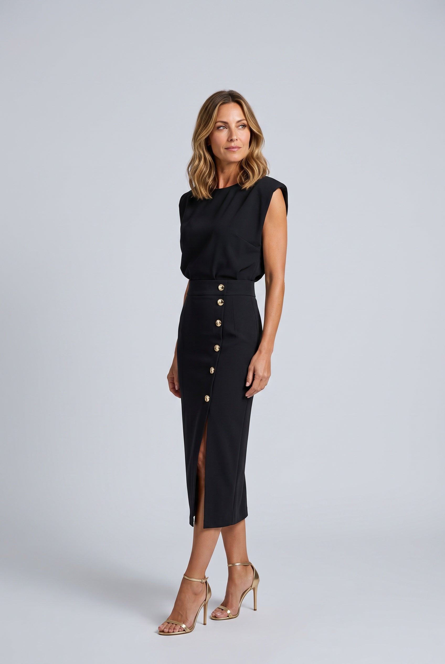 Frida | Sleeveless Side Button Midi Dress