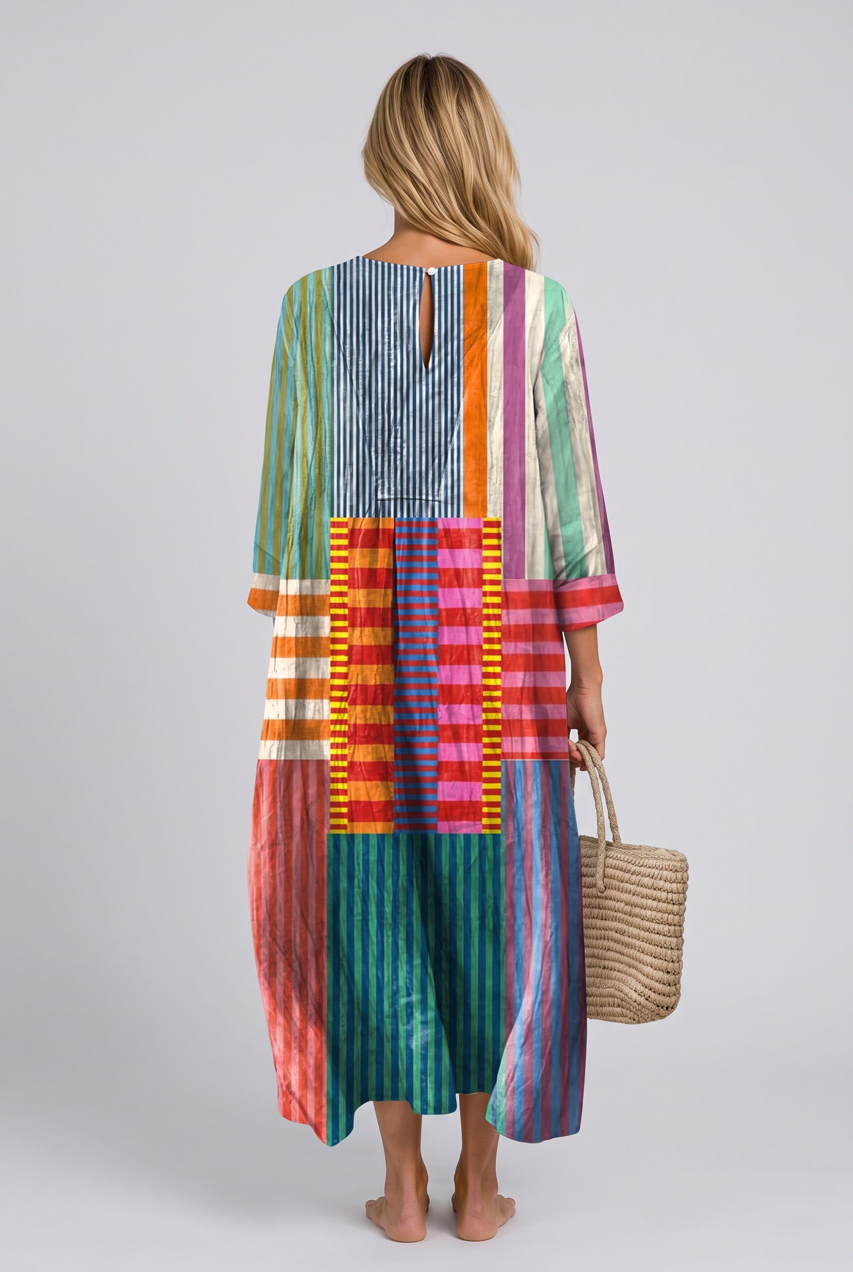 Paige | Geometric Print V-Neck Long Sleeve Midi Dress