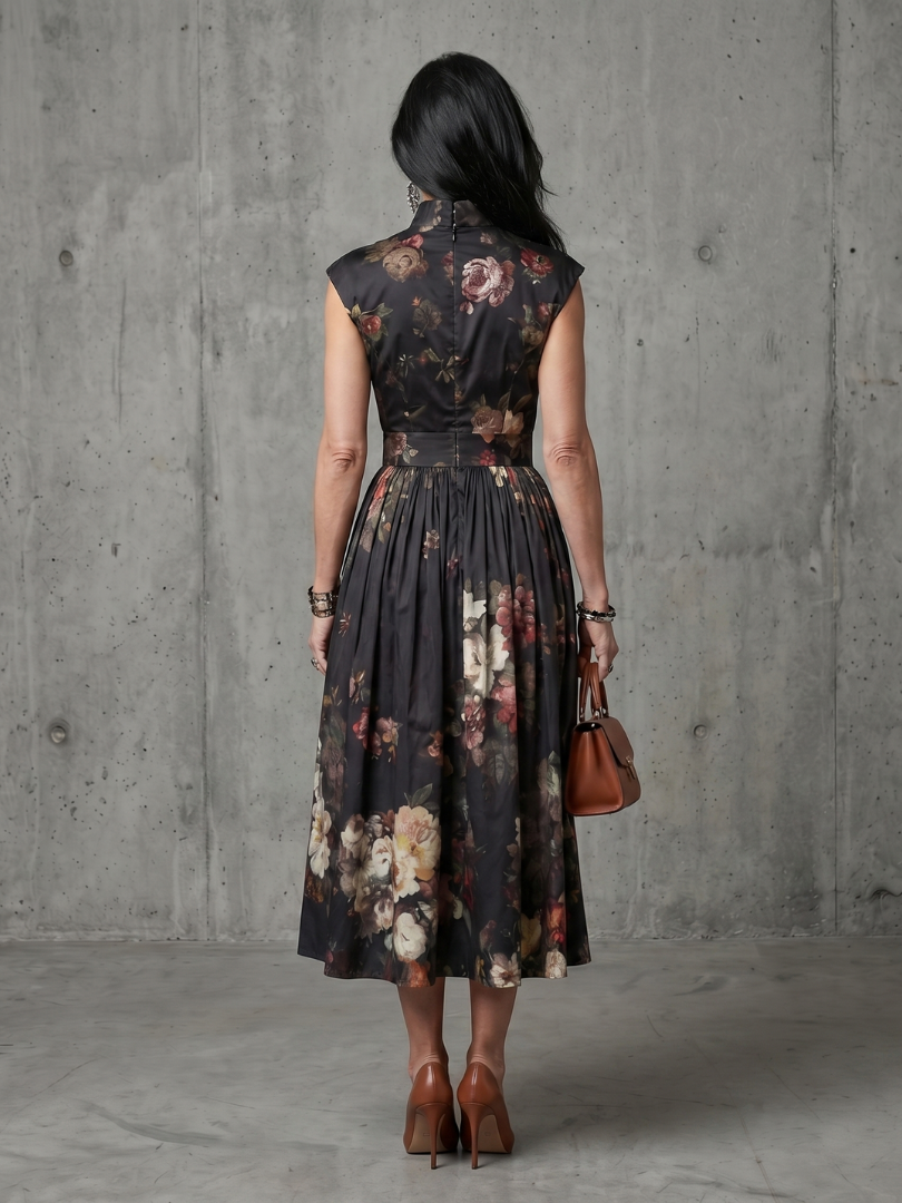Paloma | High Neck Keyhole Floral Pleated Midi Dress
