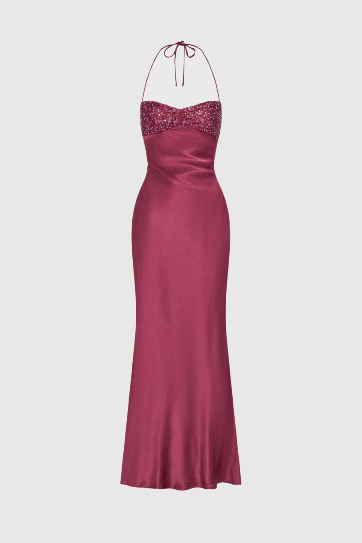 Ines | Lace-Trim Halter Neck Maxi Dress