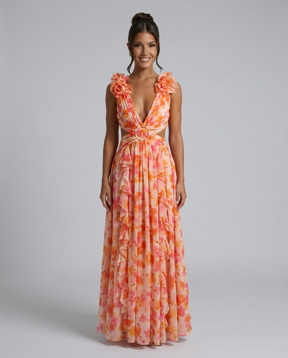 Aurelia | Sleeveless Floral Print Maxi Dress