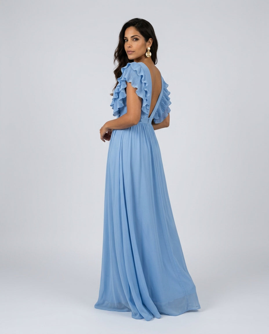 Tessa | Ruffled Sleeve & Neckline Maxi Dress