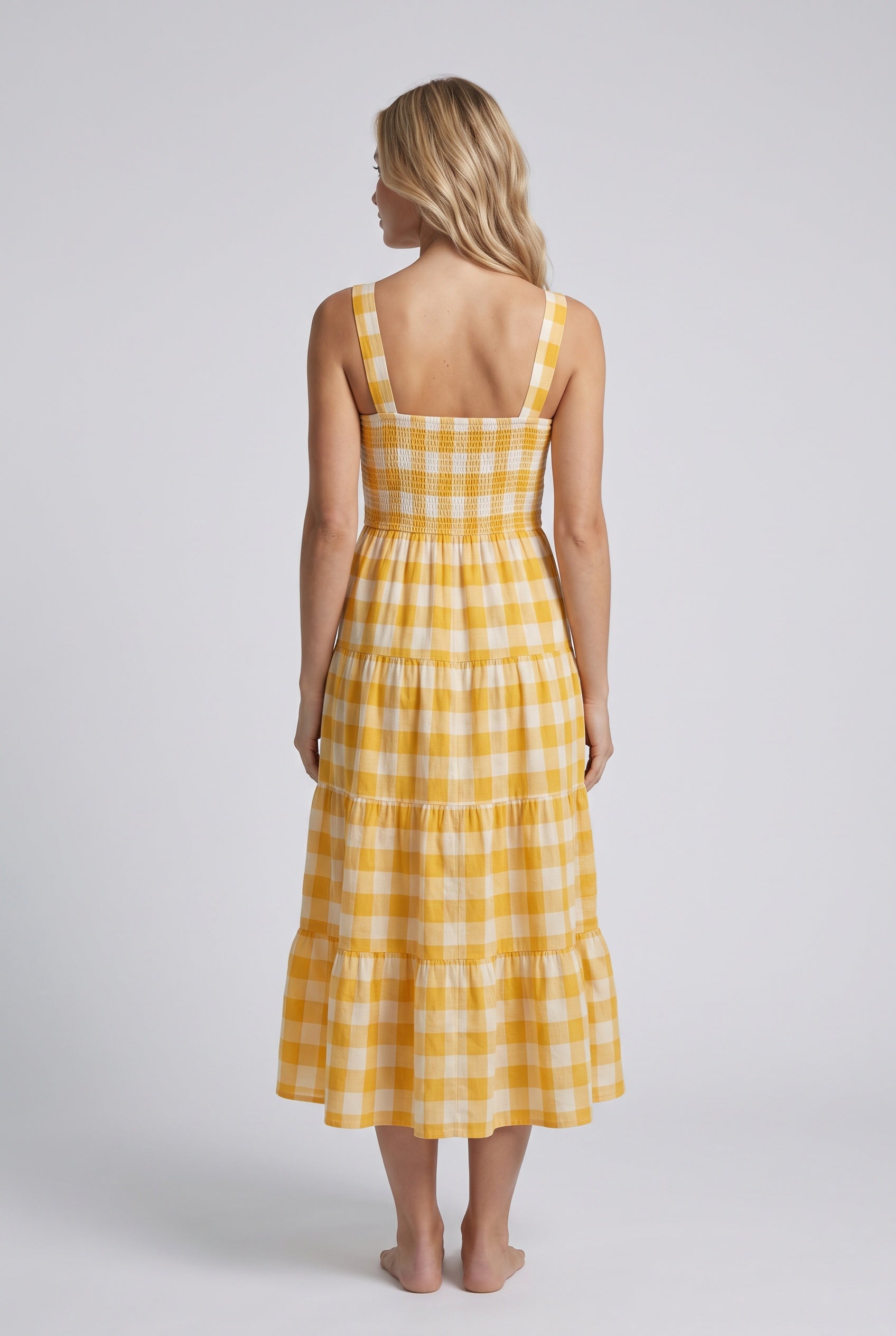 Sierra | Gingham Tiered Midi Dress