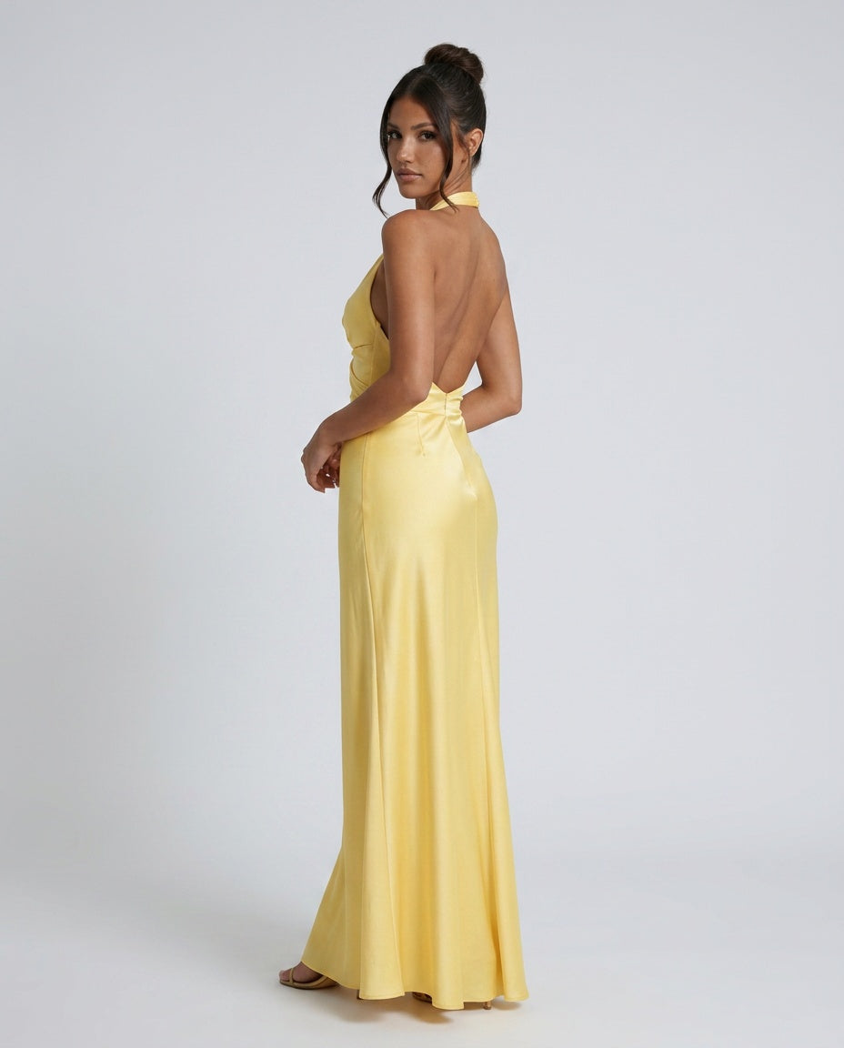 Cleo | Satin Halter Prom Maxi Dress