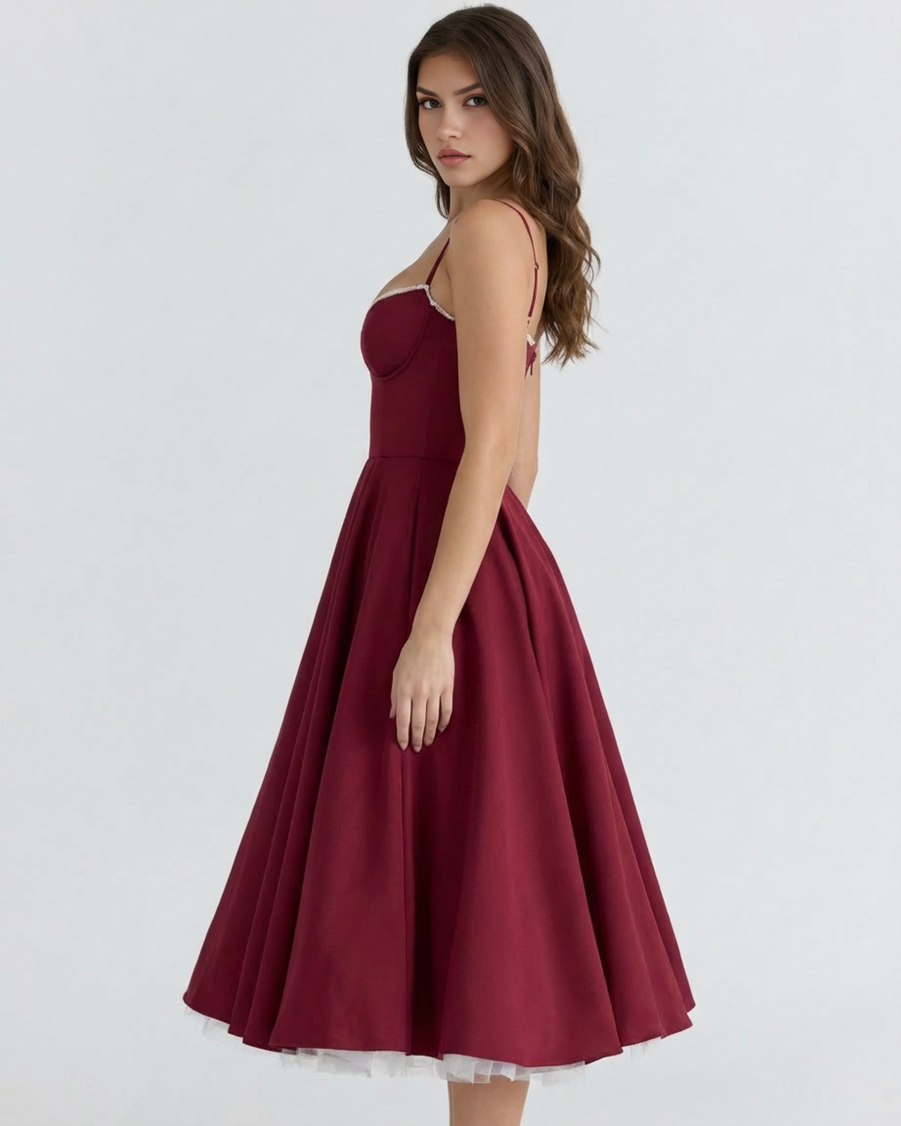 Adeline | Corset Bodice Tulle Midi Dress