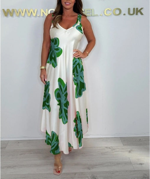 Nuria | Printed Spaghetti Strap Summer Maxi Dress