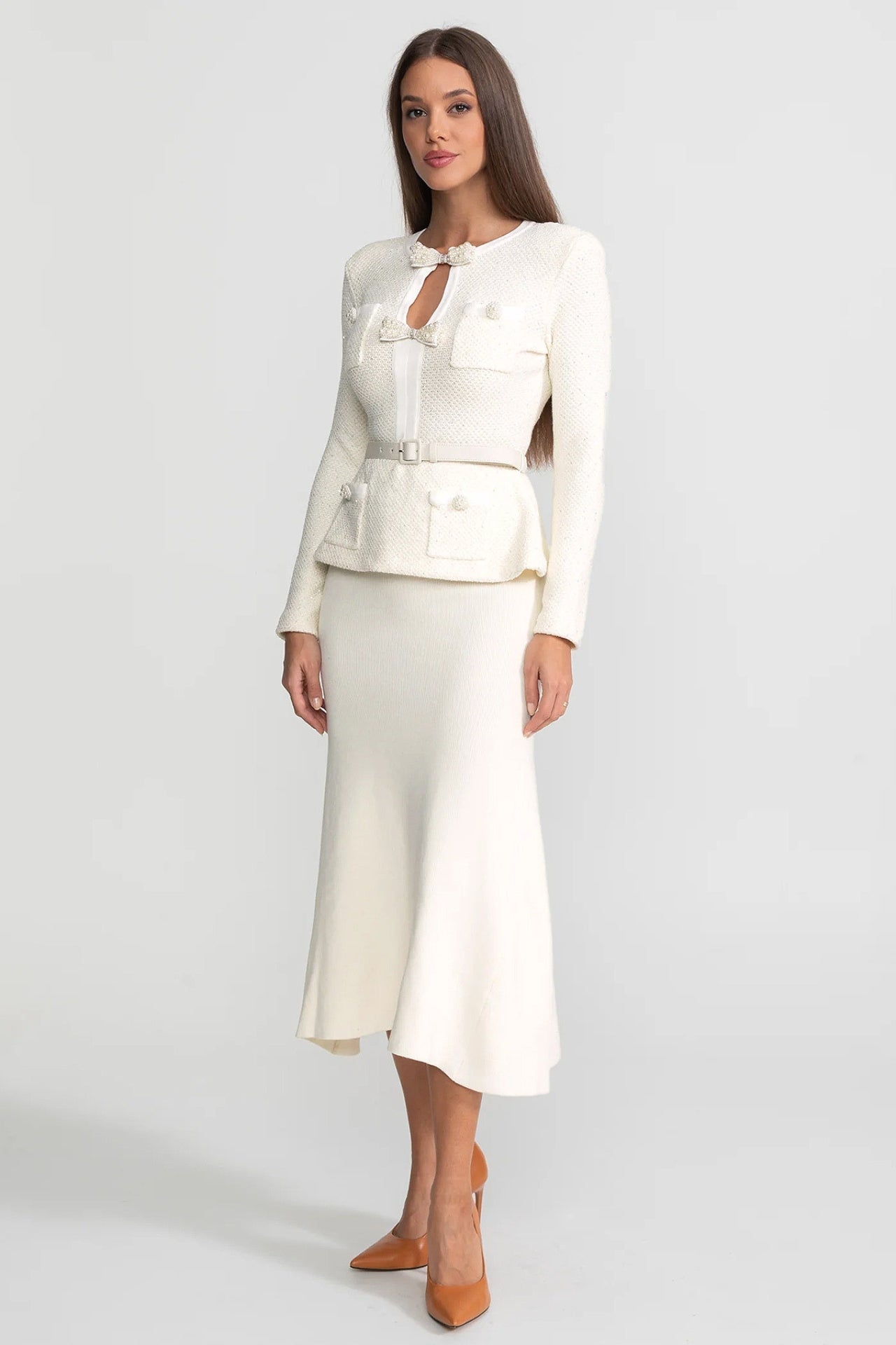 Fleur | Tweed Peplum Knit Midi Dress