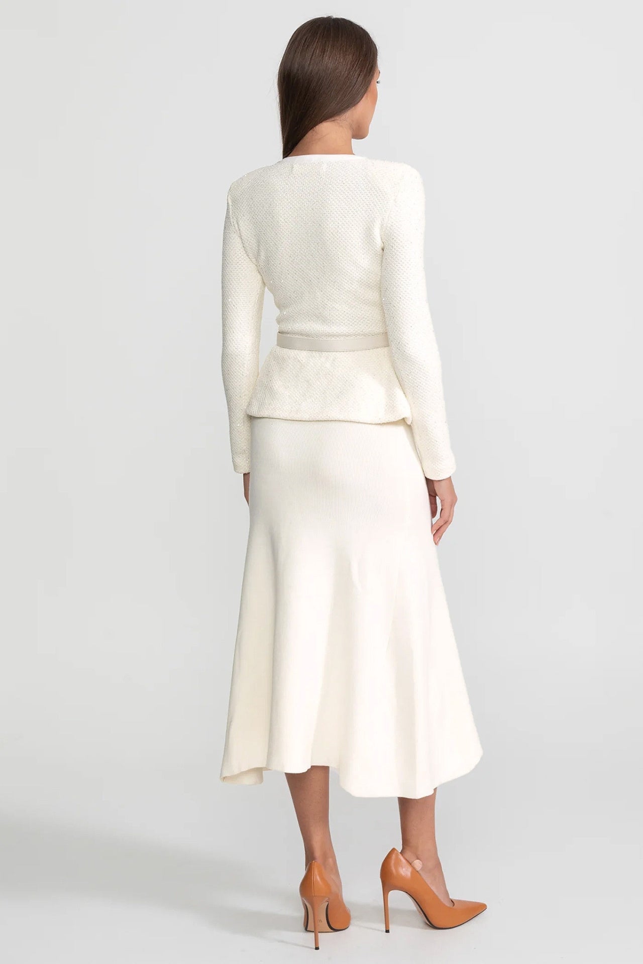 Fleur | Tweed Peplum Knit Midi Dress