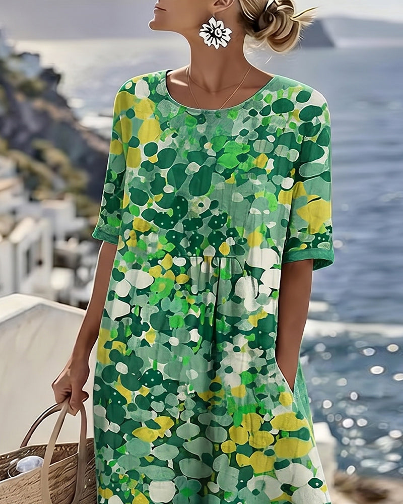 Valentina | Abstract Floral Cotton-Linen Midi Dress