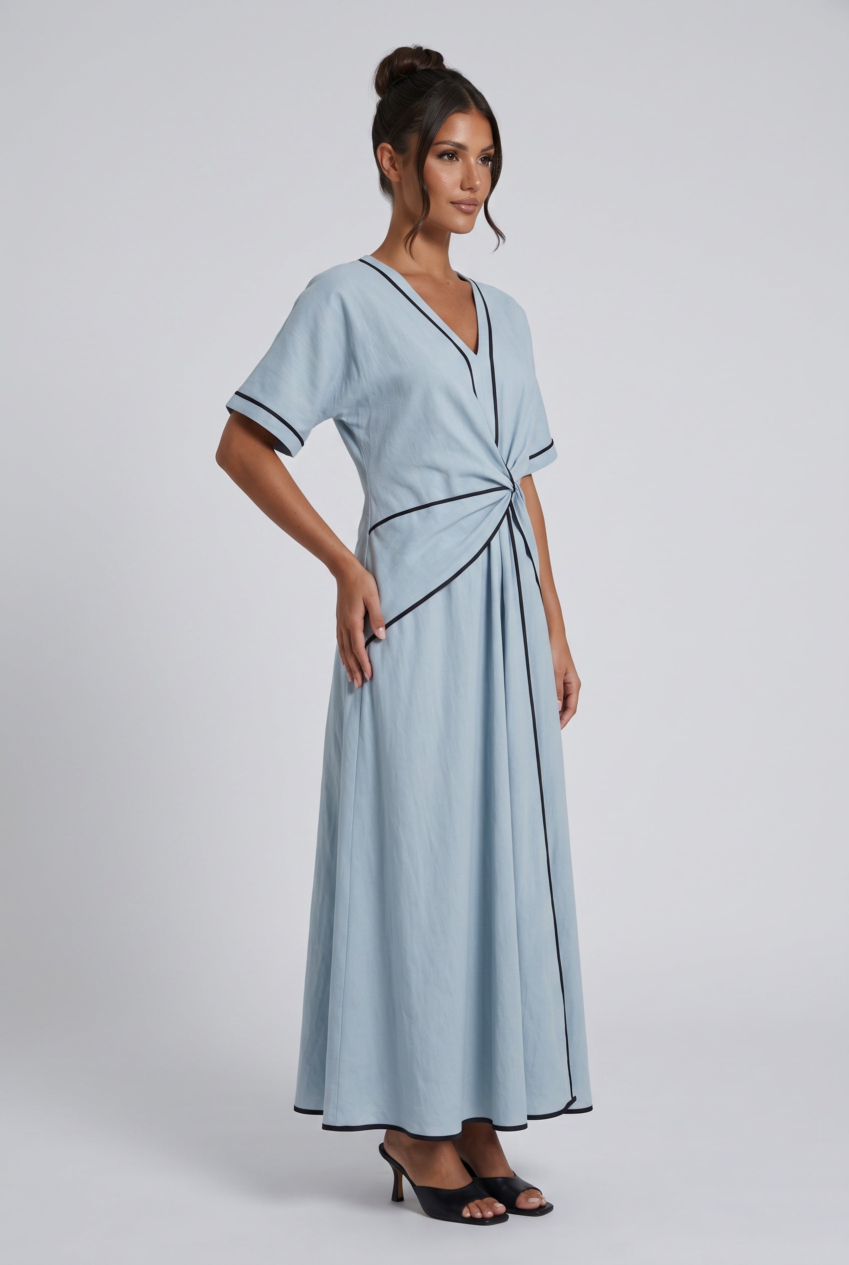 Lena | Twist Front V-Neck Maxi Dress