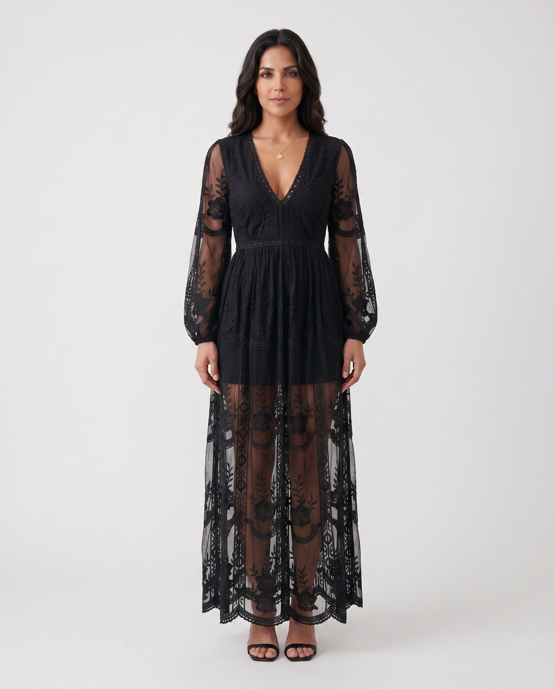 Elin | Lace Plunge Neck Maxi Dress