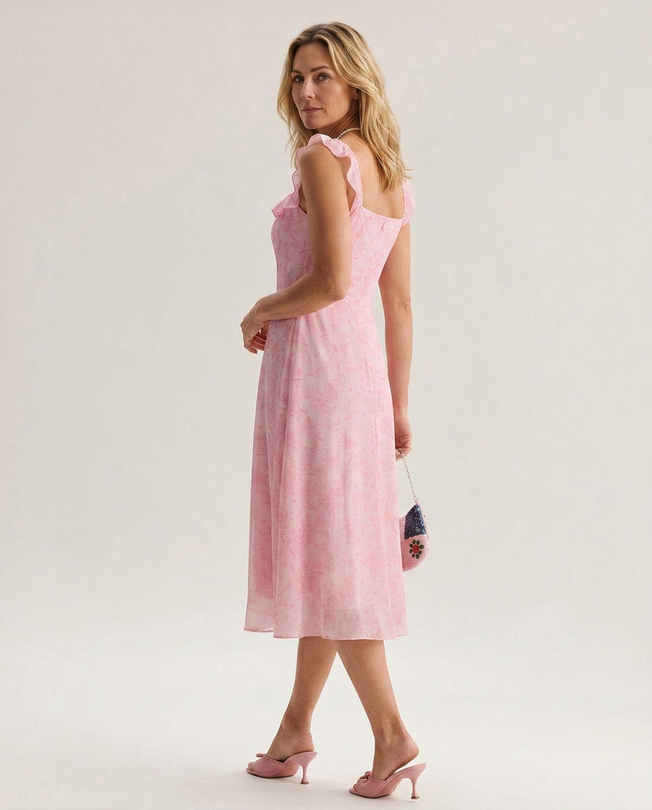 Giselle | Square Neck Ruffle Midi Dress