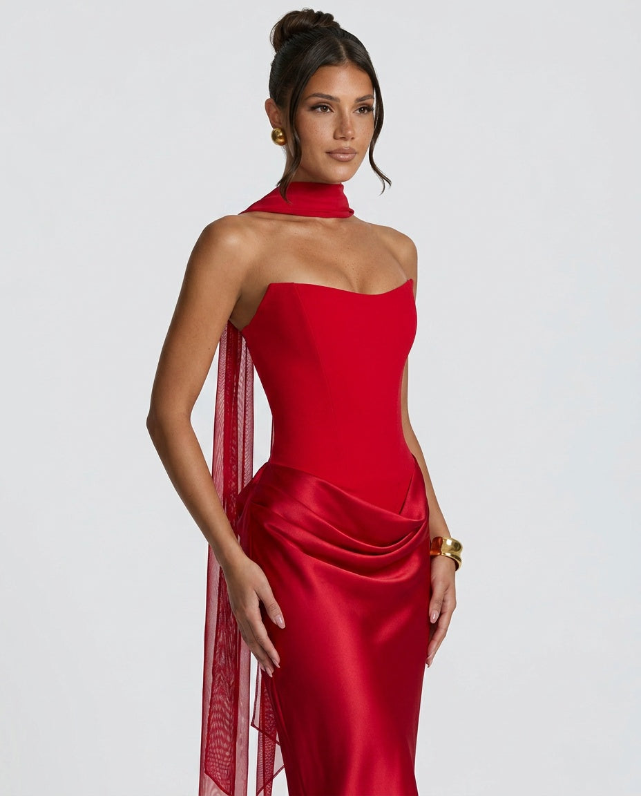 Lena | Satin-Look Tie-Up Maxi Dress