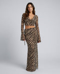 Zivara | Zebra Print Bell Sleeve Mesh Top & Maxi Skirt Set