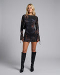 Elin | Mesh Leopard Print Tie-Up Long Sleeve Mini Dress