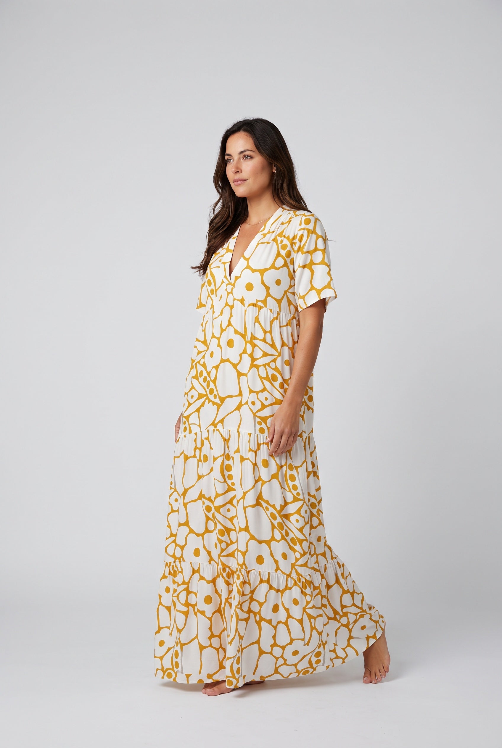 Nina | Abstract Print V-Neck Maxi Dress