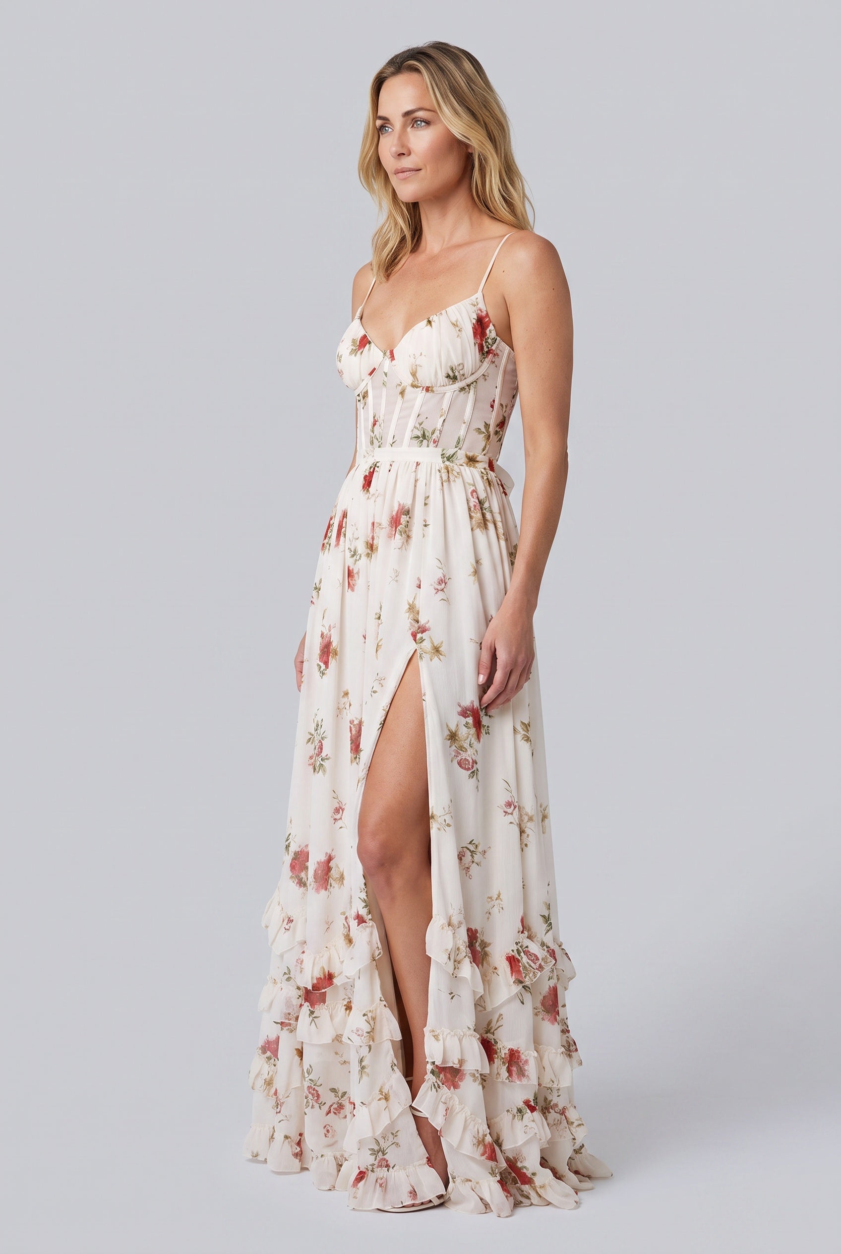 Renata | Floral Print Side Slit Maxi Dress