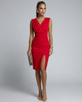 Vera | V-Neck Stretch Slit Midi Dress