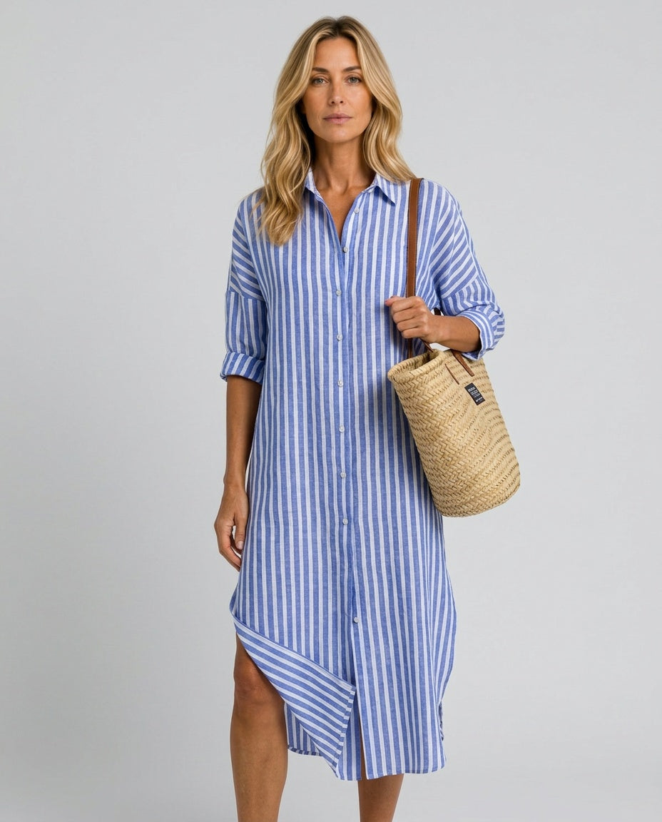 Marley | Striped Button-Through Midi Dress