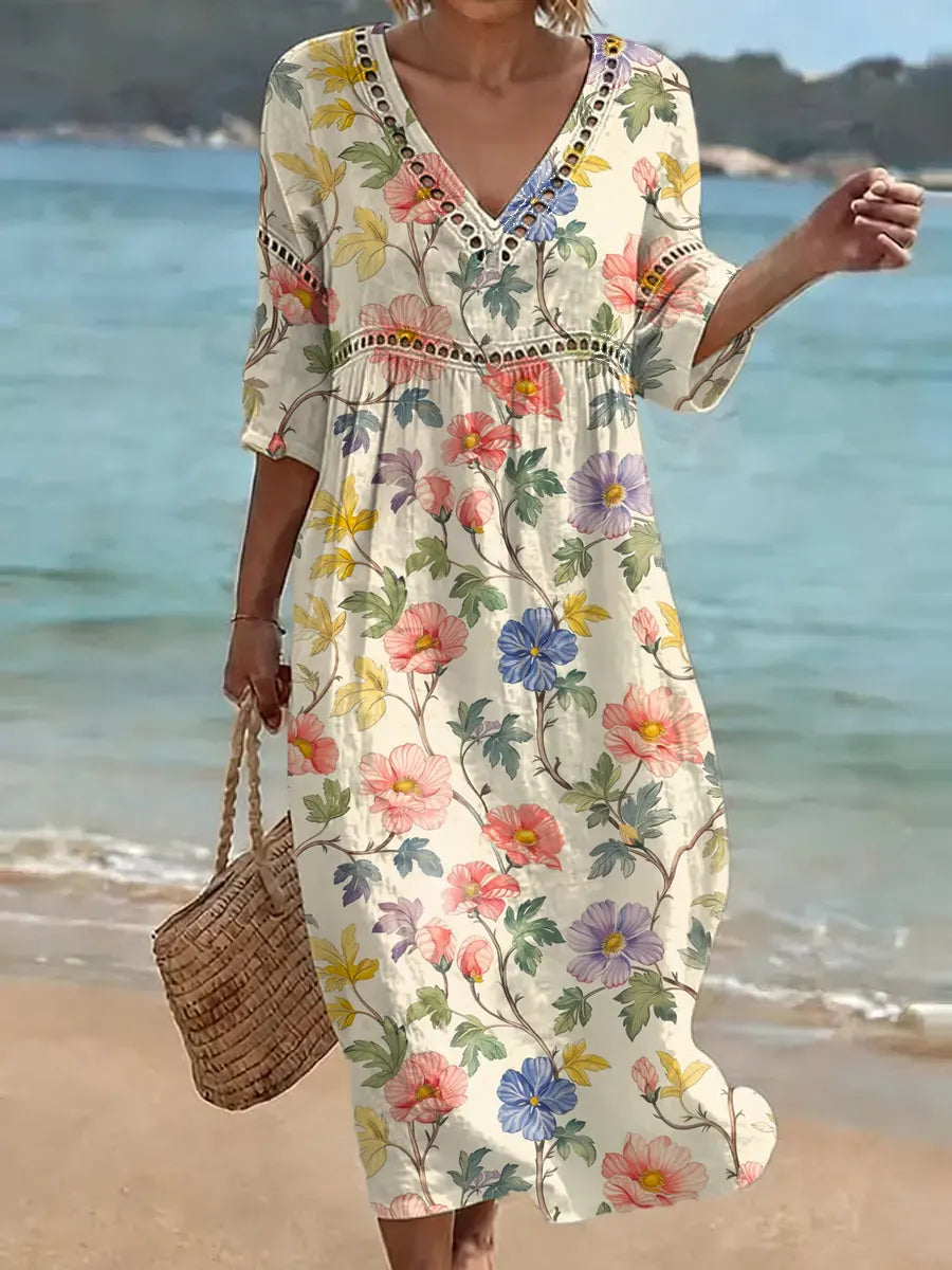 Delphine | Floral Linen-Blend Midi Dress