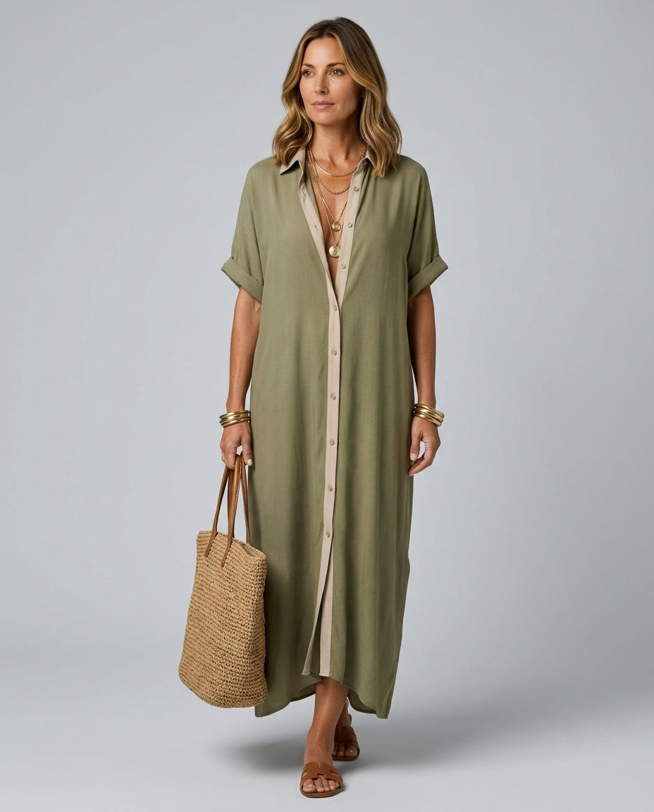Ines | Flowy Button-Up Shirt Midi Dress