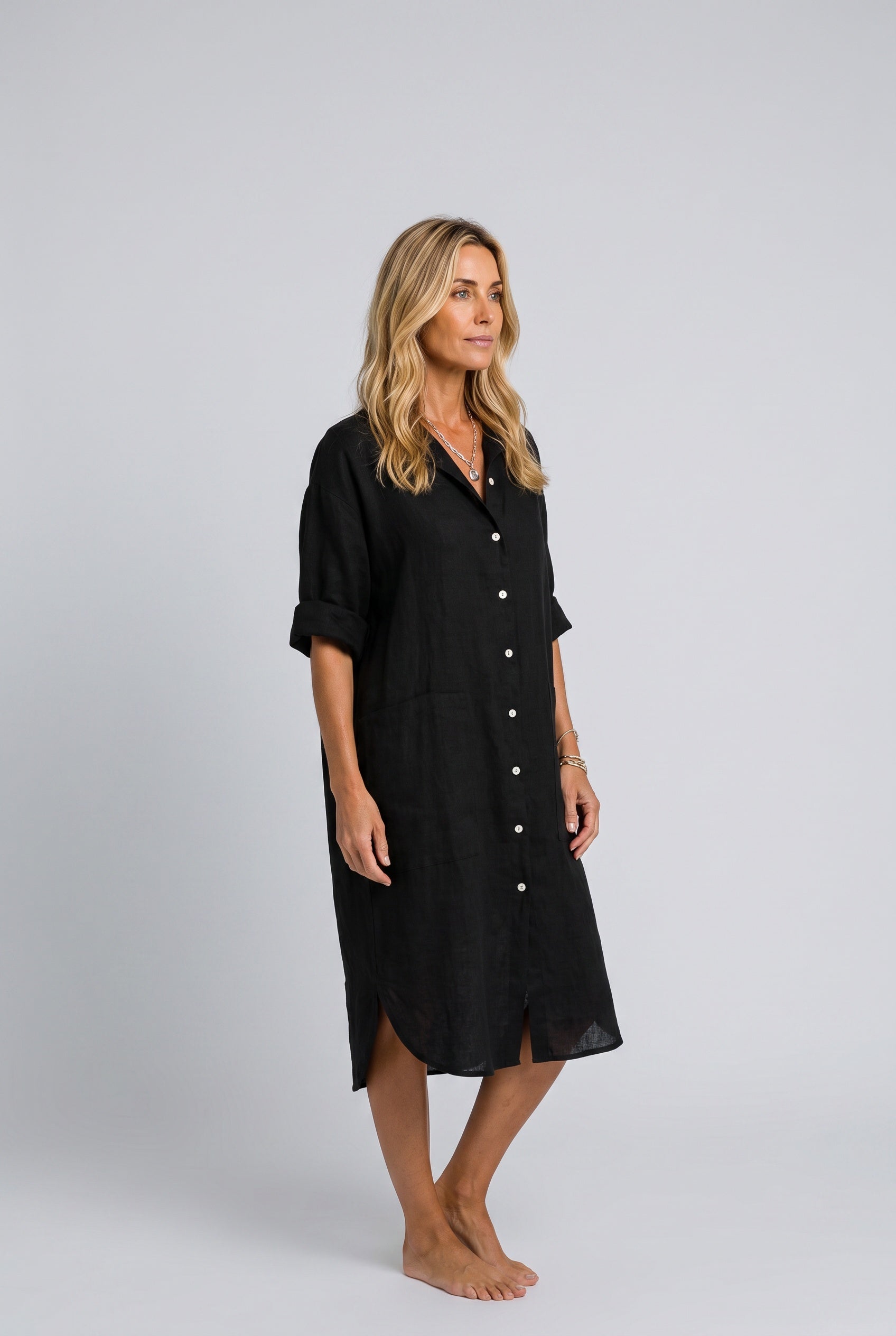 Leticia | Button Front Midi Shirt Dress with Pockets