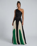 Aurore | Asymmetric Draped Pleated Multicolour Maxi Dress