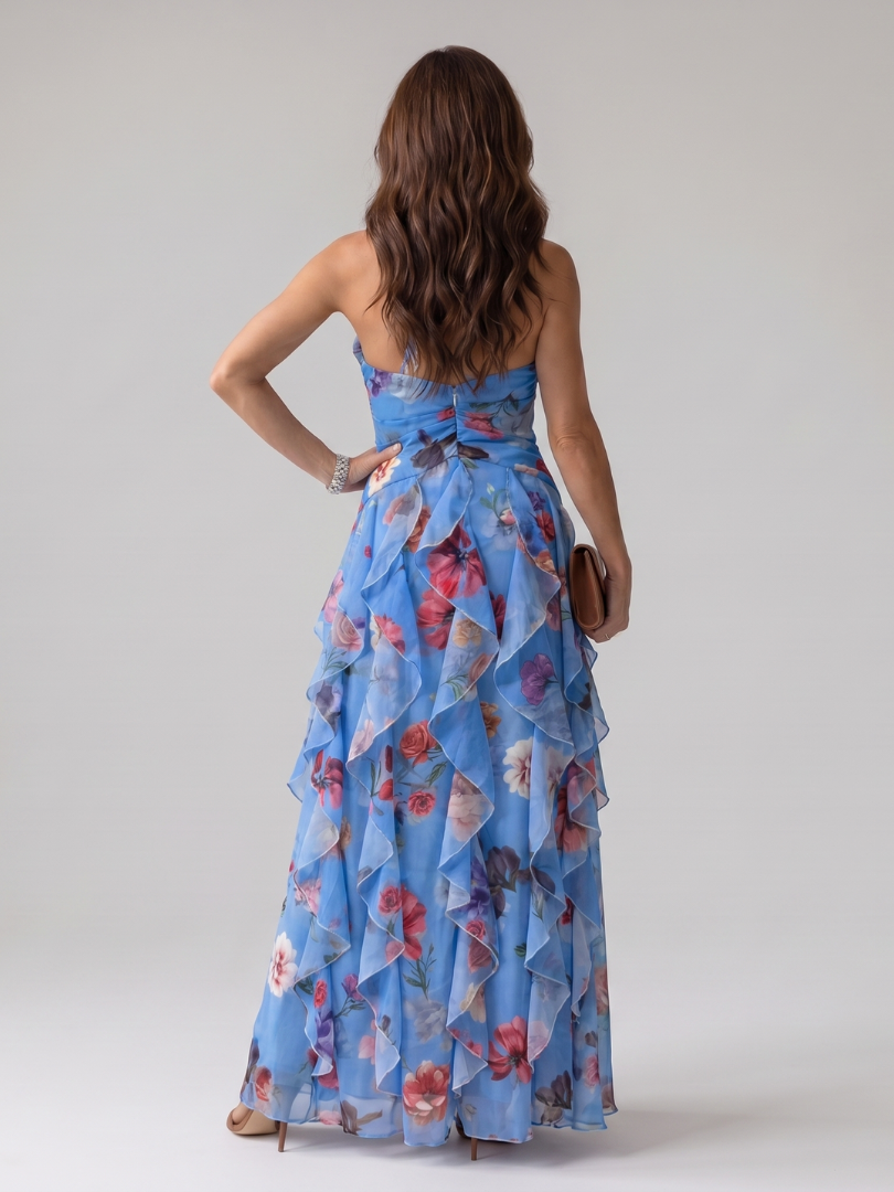 Nori | Halter Neck Ruched Floral Maxi Dress