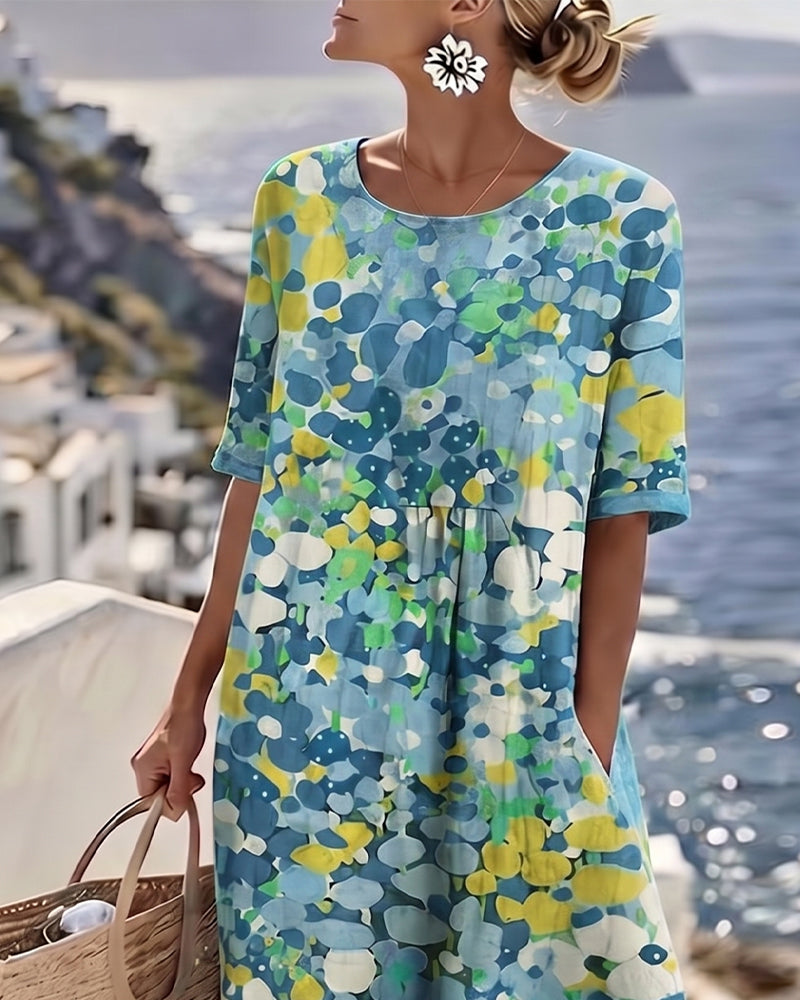 Valentina | Abstract Floral Cotton-Linen Midi Dress