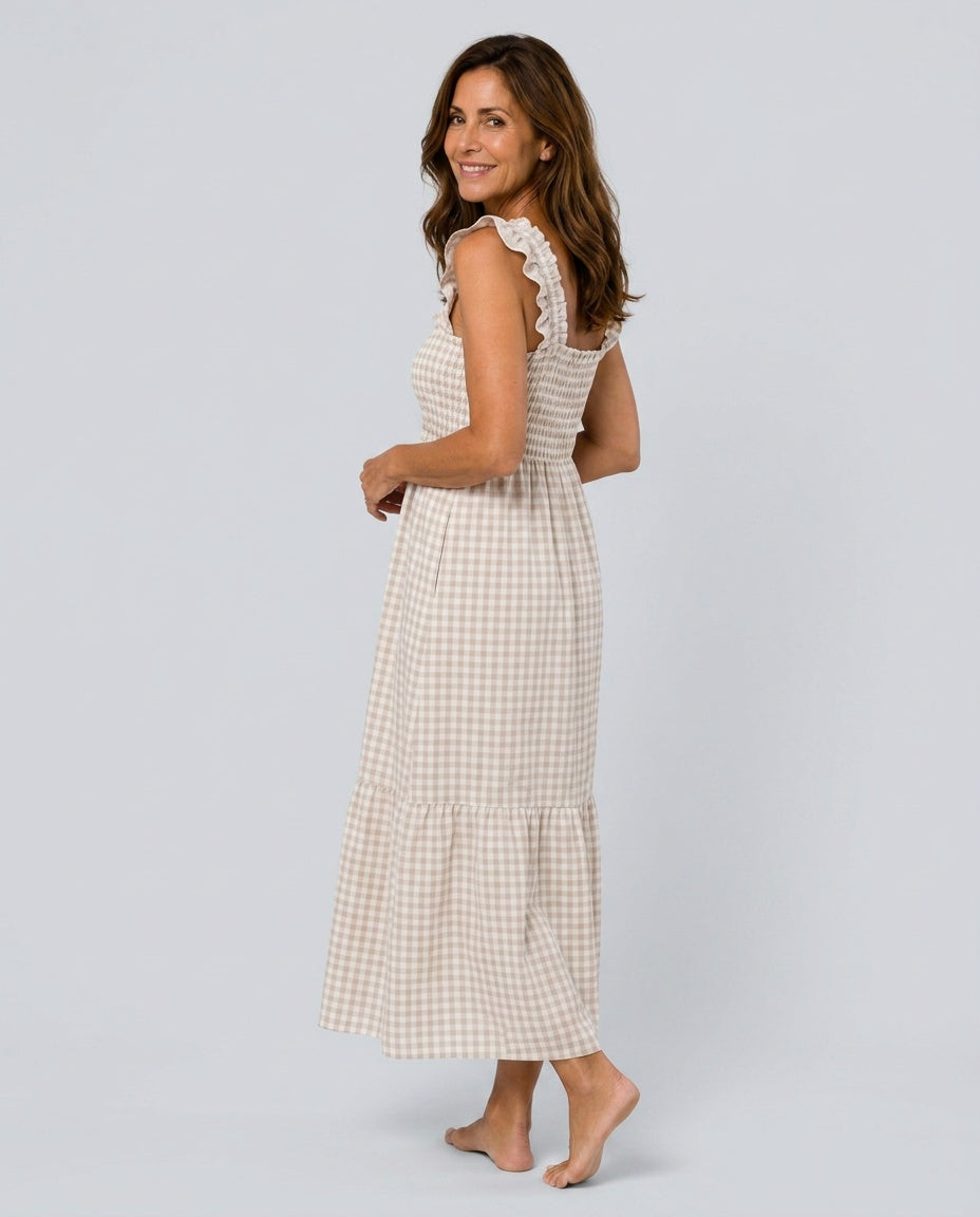 Ximena | Flutter Sleeve Smocked Gingham Maxi Dress